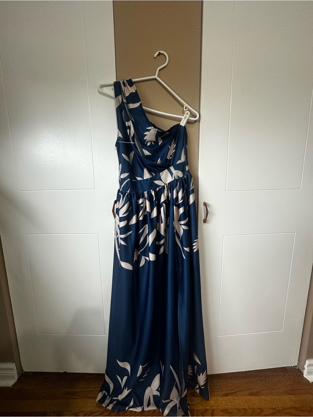 Riviera Navy and Cream One-Shoulder Floral Maxi Dress